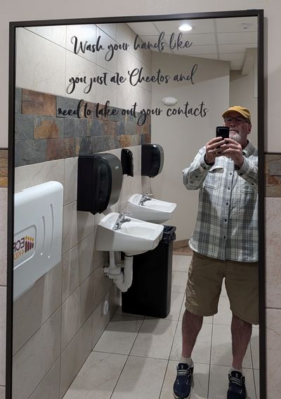 Funny writing on the bathroom mirror