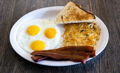 An image of bacon and eggs